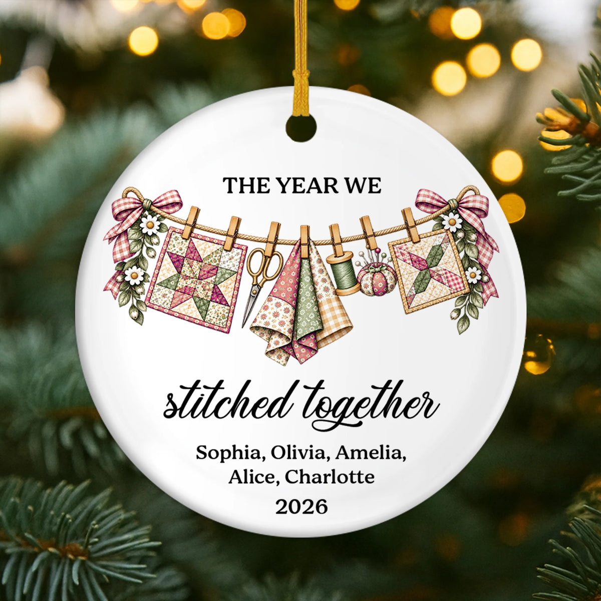 The Year We Stitched Together - Personalized Ceramic Ornament for Best Friends