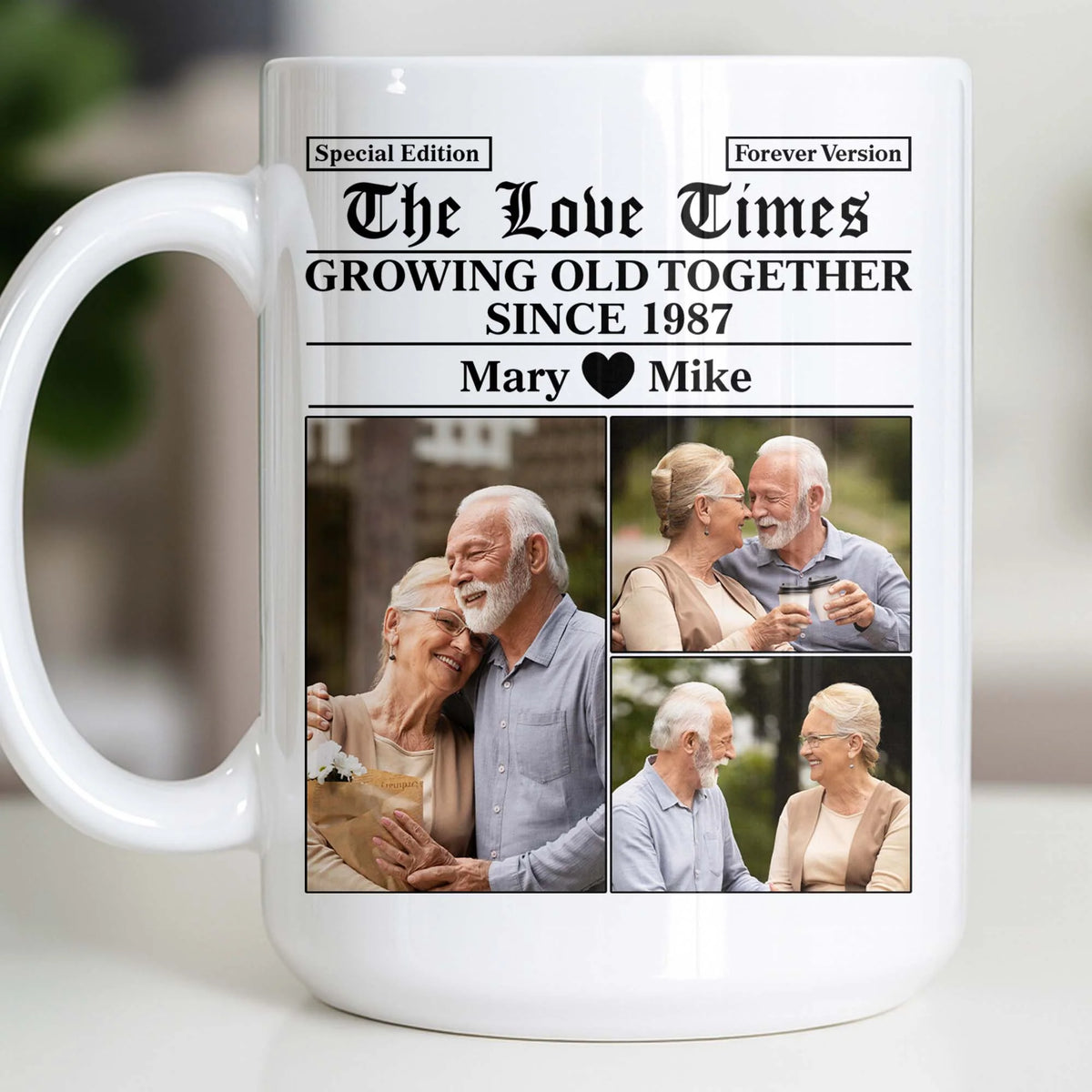 "The Love Times Growing Old Together" Personalized Photo Mug - Romantic Anniversary Gift for Couples