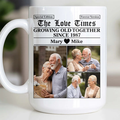 "The Love Times Growing Old Together" Personalized Photo Mug - Romantic Anniversary Gift for Couples