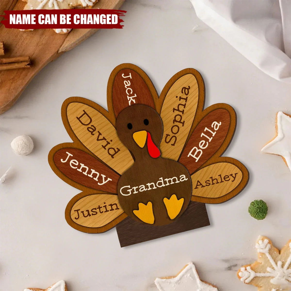 Personalized Thanksgiving Turkey Wooden Plaque - Custom Family Name Gift for Grandma
