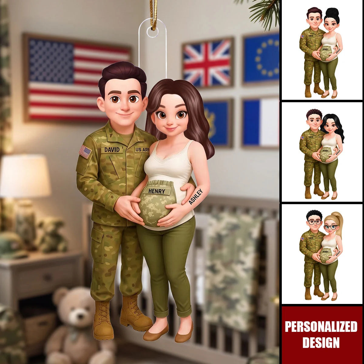 Personalized Expecting Army Parents Acrylic Ornament - Custom Military Family Baby Announcement Keepsake
