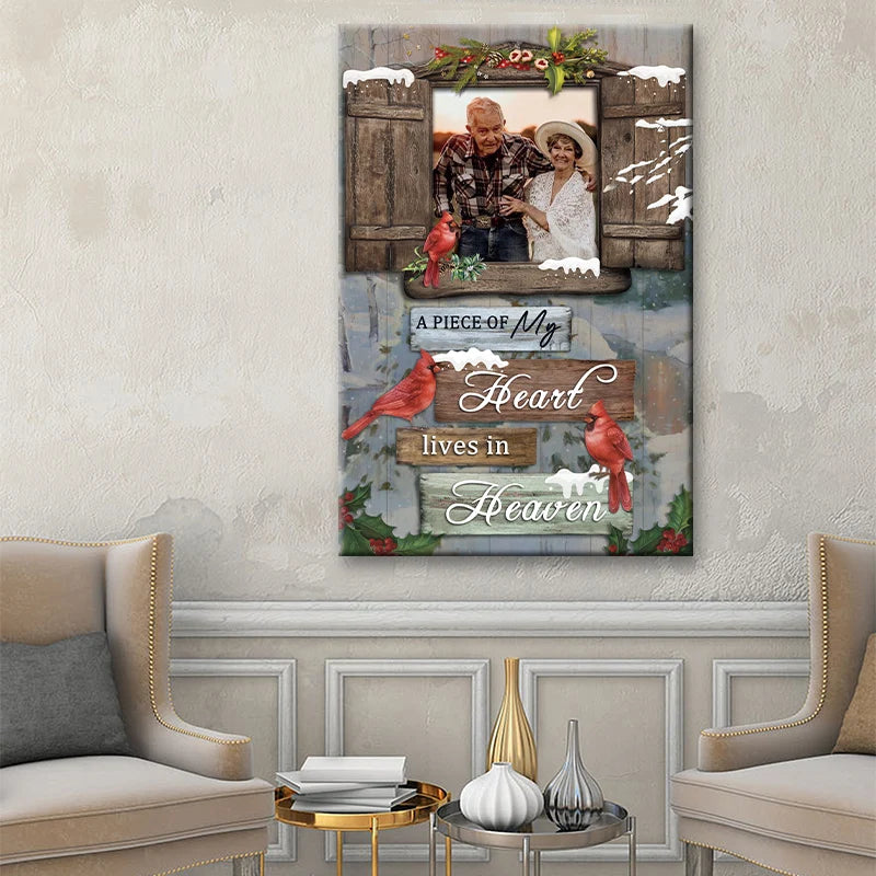 "A Piece Of My Heart Lives In Heaven" Custom Photo Memorial Canvas / Poster - Custom Wall Art for Family Sympathy Keepsake