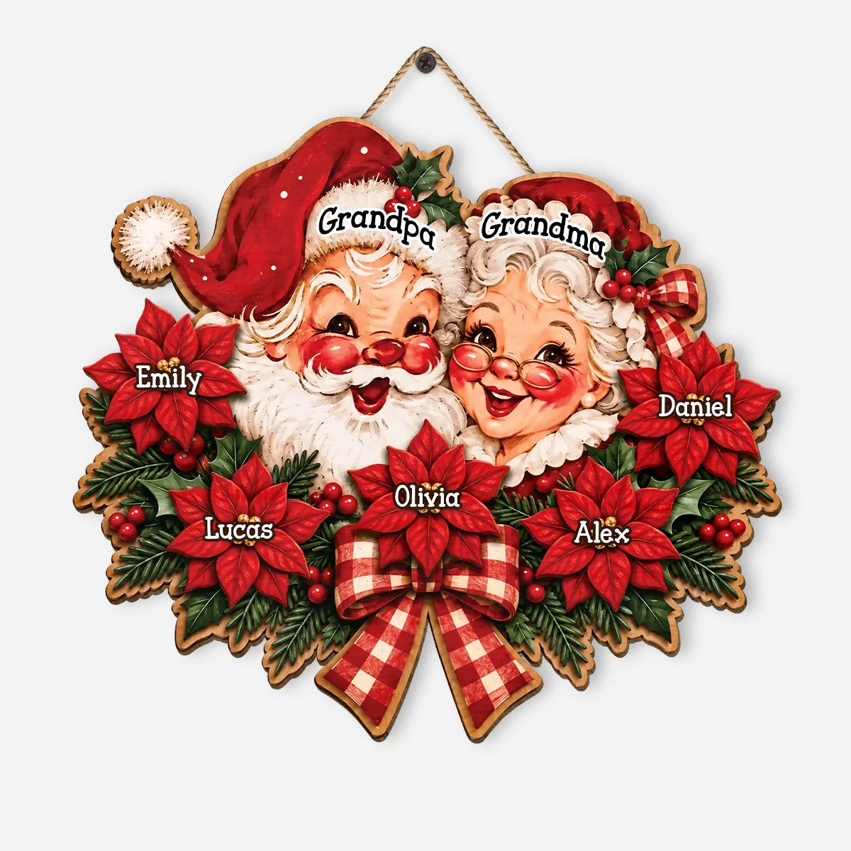 Grandpa & Grandma Personalized Christmas Wood Sign - Custom Holiday Gift for Grandparents