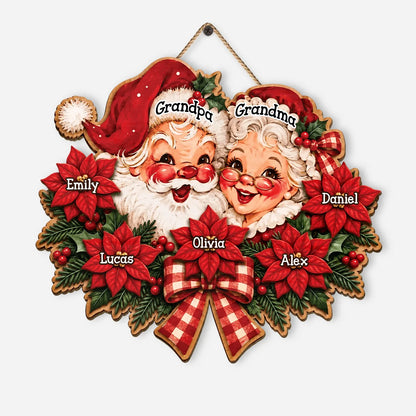 Grandpa & Grandma Personalized Christmas Wood Sign - Custom Holiday Gift for Grandparents