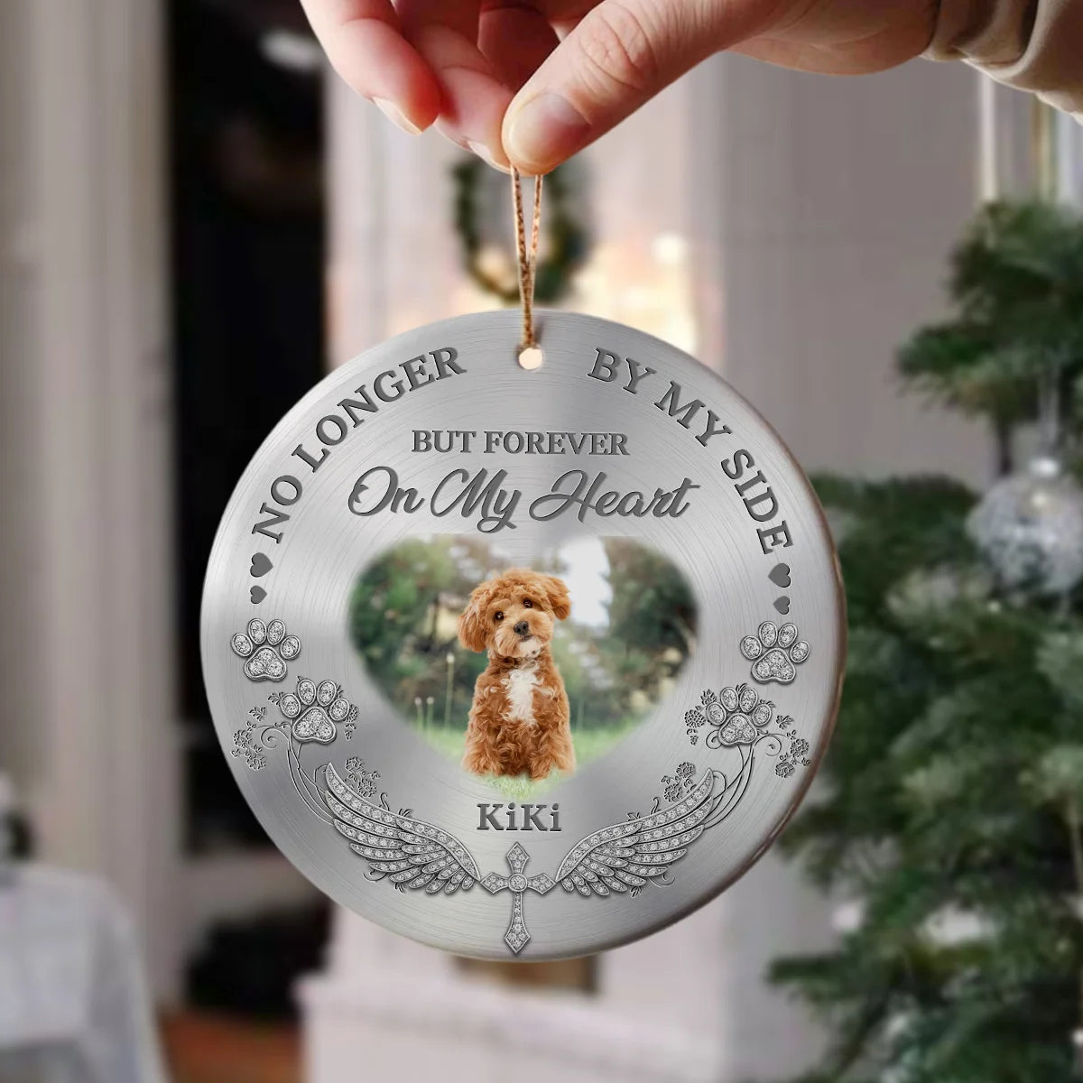 "No Longer By My Side" Personalized Ceramic Ornament - Custom Pet Photo Memorial Sympathy Gift