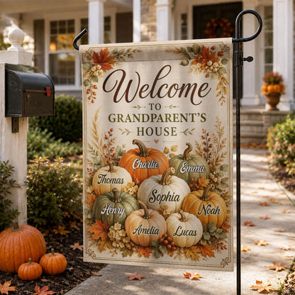 Welcome to Grandparent's House - Personalized Fall Garden Flag for Grandma and Grandpa
