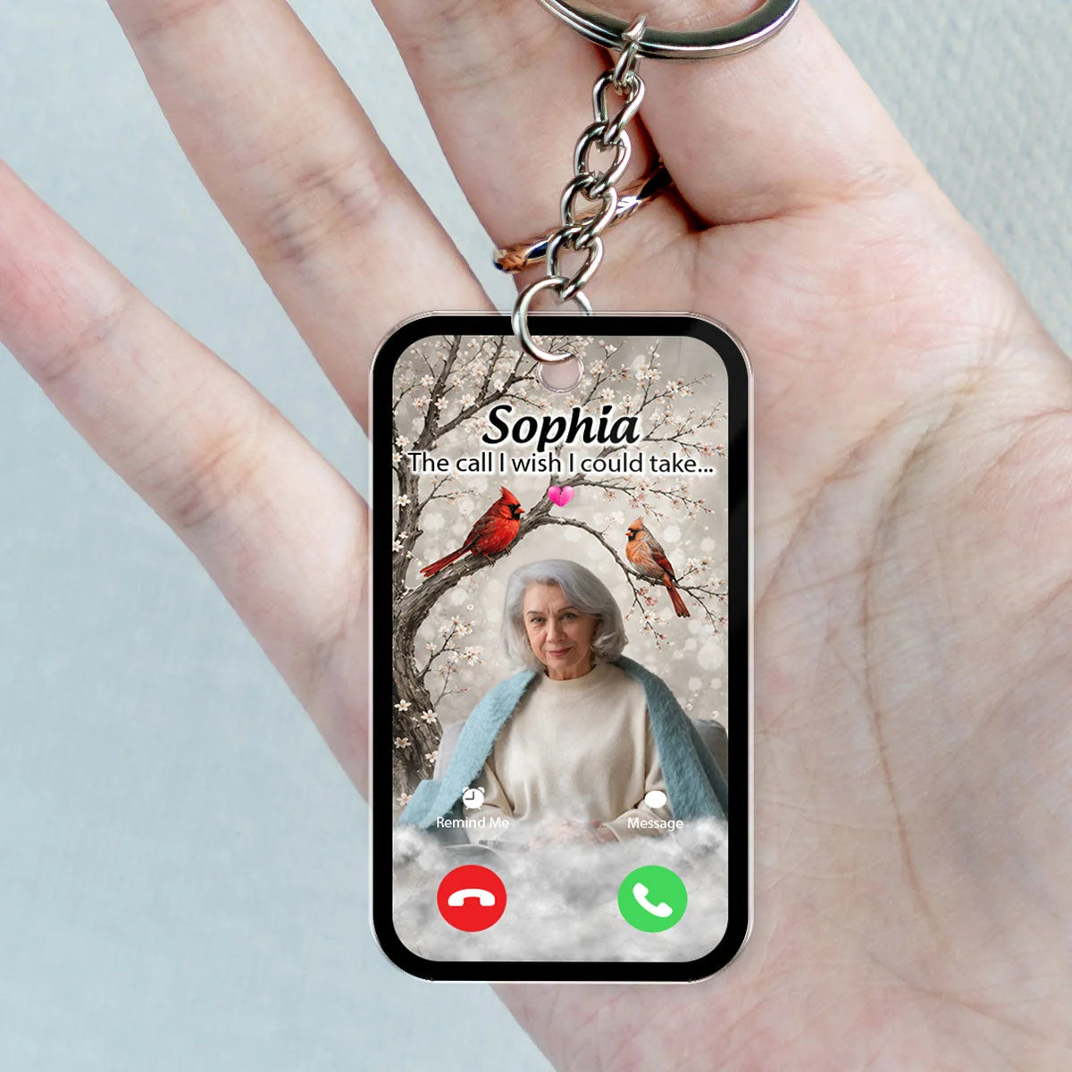 "The Call I Wish I Could Take" Personalized Memorial Keychain - Custom Photo Cardinal Sympathy Gift