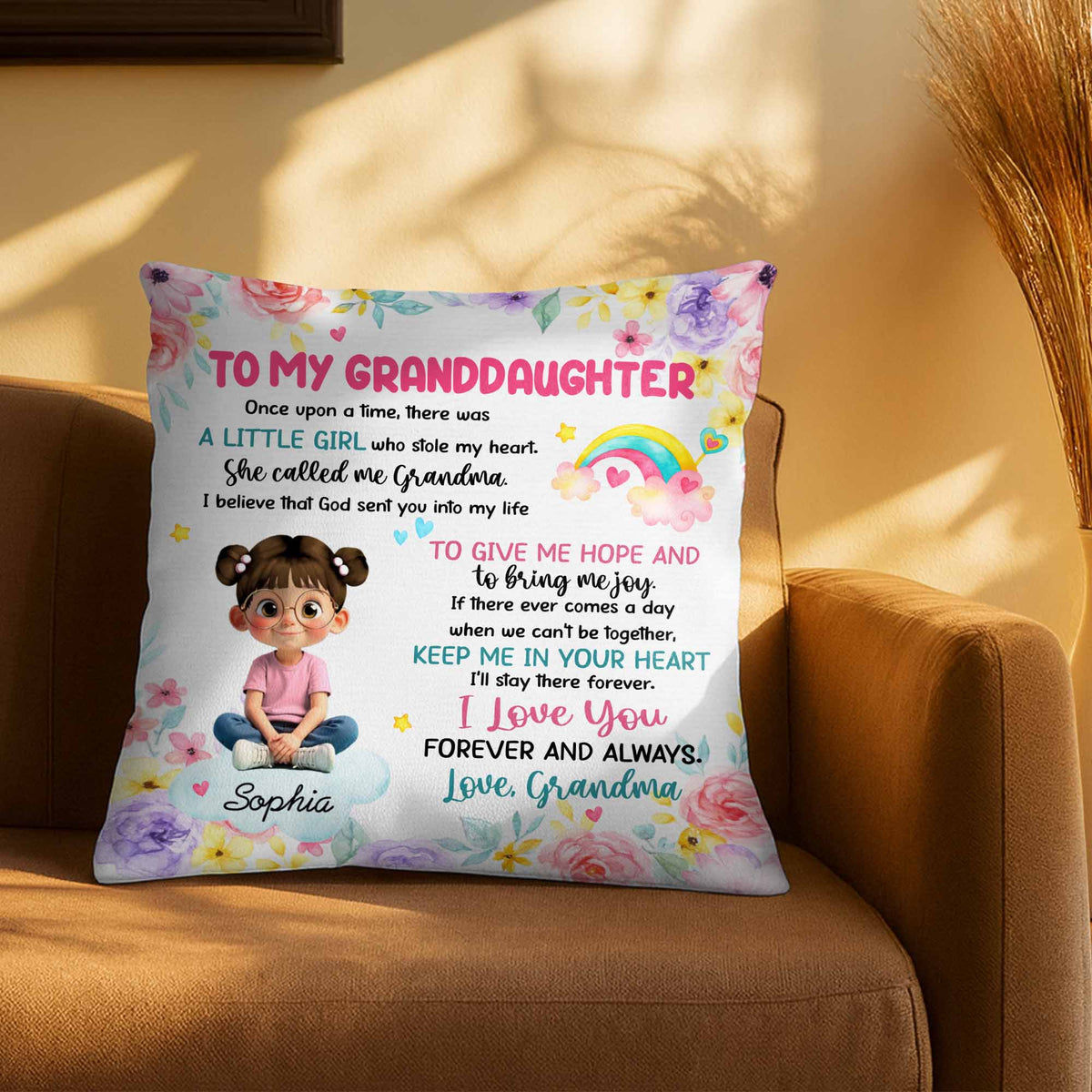 "To My Granddaughter, the Little Girl Who Stole My Heart" Personalized Pillow - Custom Keepsake Gift from Grandma