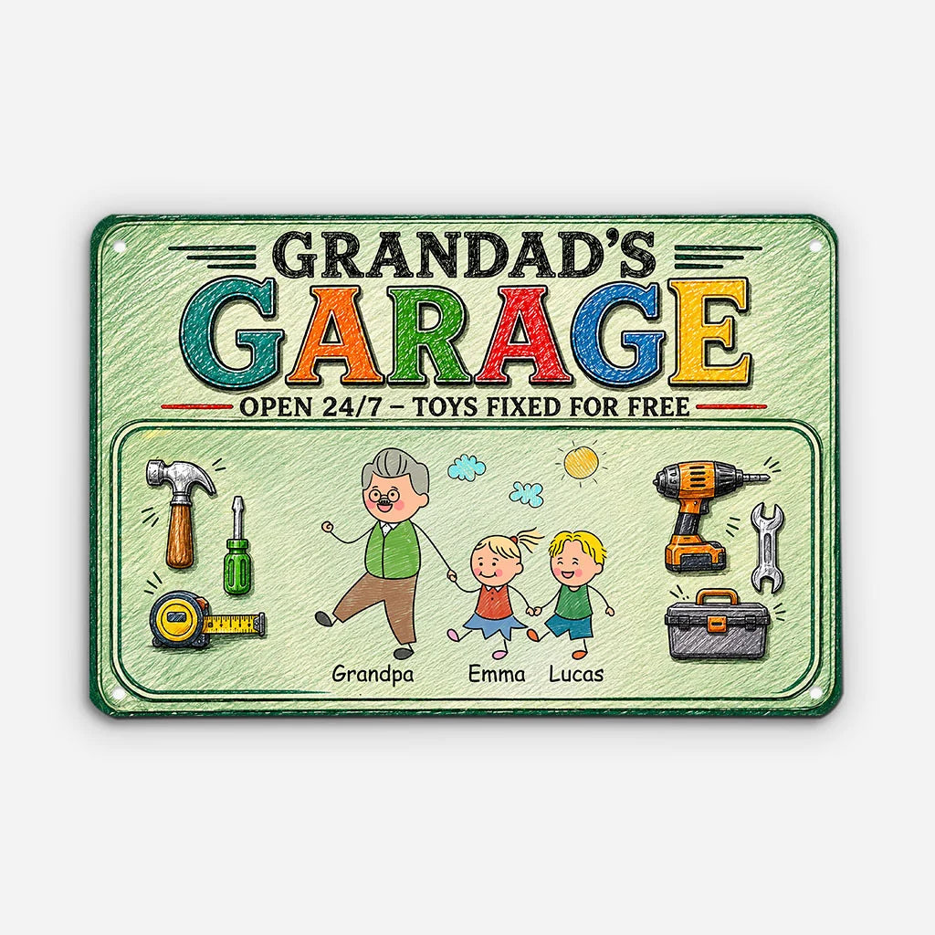 Dad's Garage Open 24/7 Toys Fixed For Free - Personalized Metal Sign for Dad Grandpa