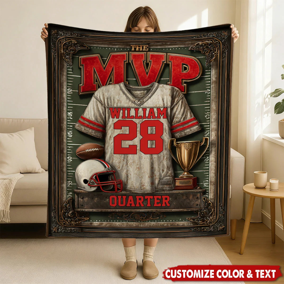 The MVP Personalized Football Blanket - Custom Jersey Throw for Son Grandson