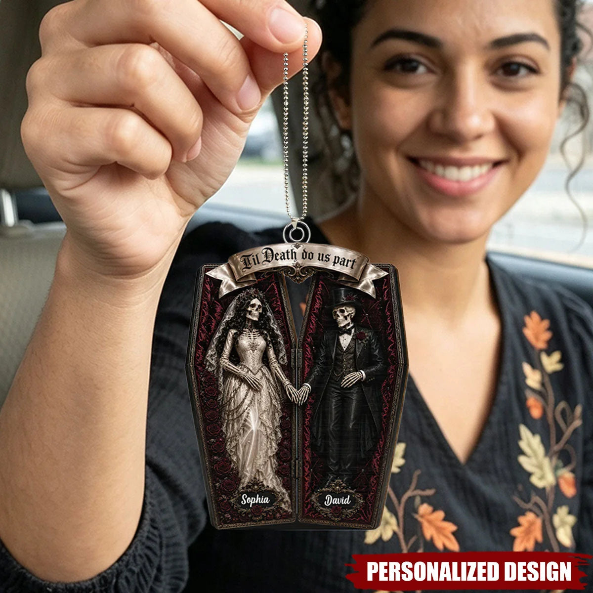 'Til Death Do Us Part Skeleton Couple Coffin Custom Acrylic Ornament for Couples