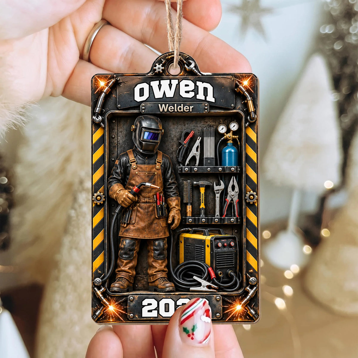 Welder Toolbox Personalized Wood Ornament - Custom Name Keepsake Gift for Dad Husband
