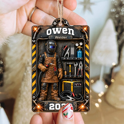 Welder Toolbox Personalized Wood Ornament - Custom Name Keepsake Gift for Dad Husband