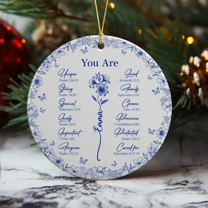 God Says You Are Personalized Ceramic Ornament - Custom Bible Verse Floral Keepsake
