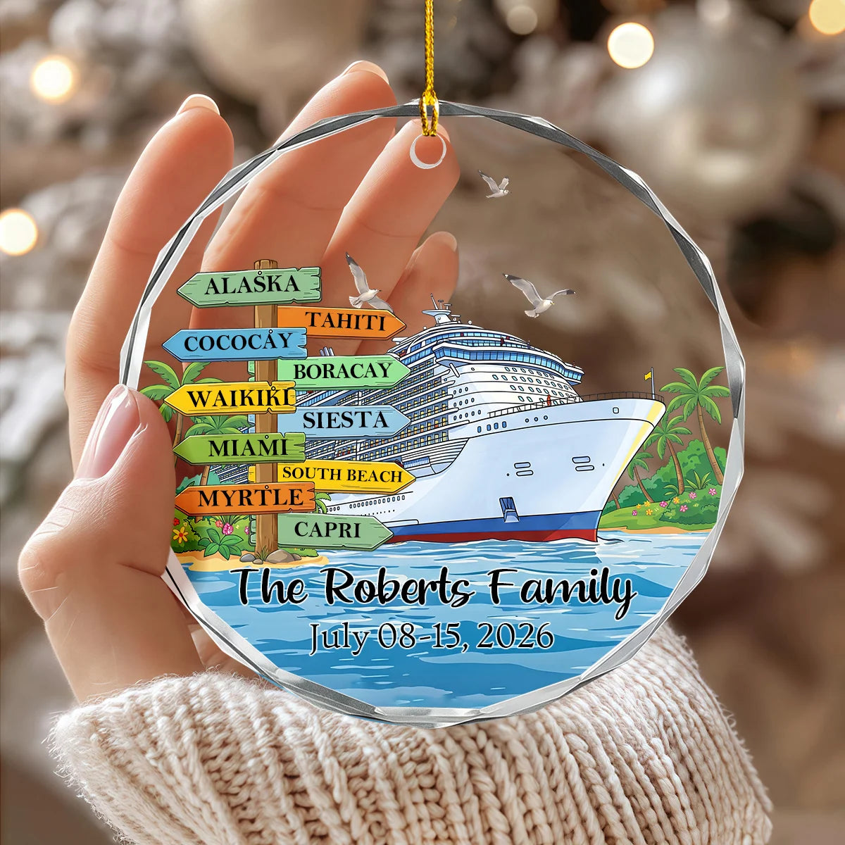 Personalized Cruise Travel Adventure Glass Ornament - Custom Family Vacation Keepsake Gift