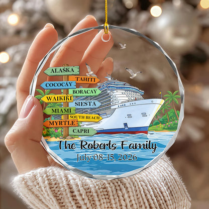 Personalized Cruise Travel Adventure Glass Ornament - Custom Family Vacation Keepsake Gift