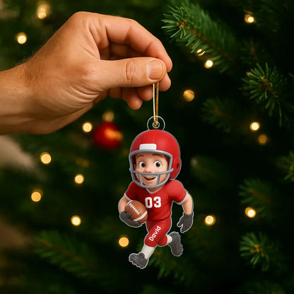 Custom Football Player Name & Jersey Number Flat Acrylic Ornament - Personalized Christmas Gift for Son