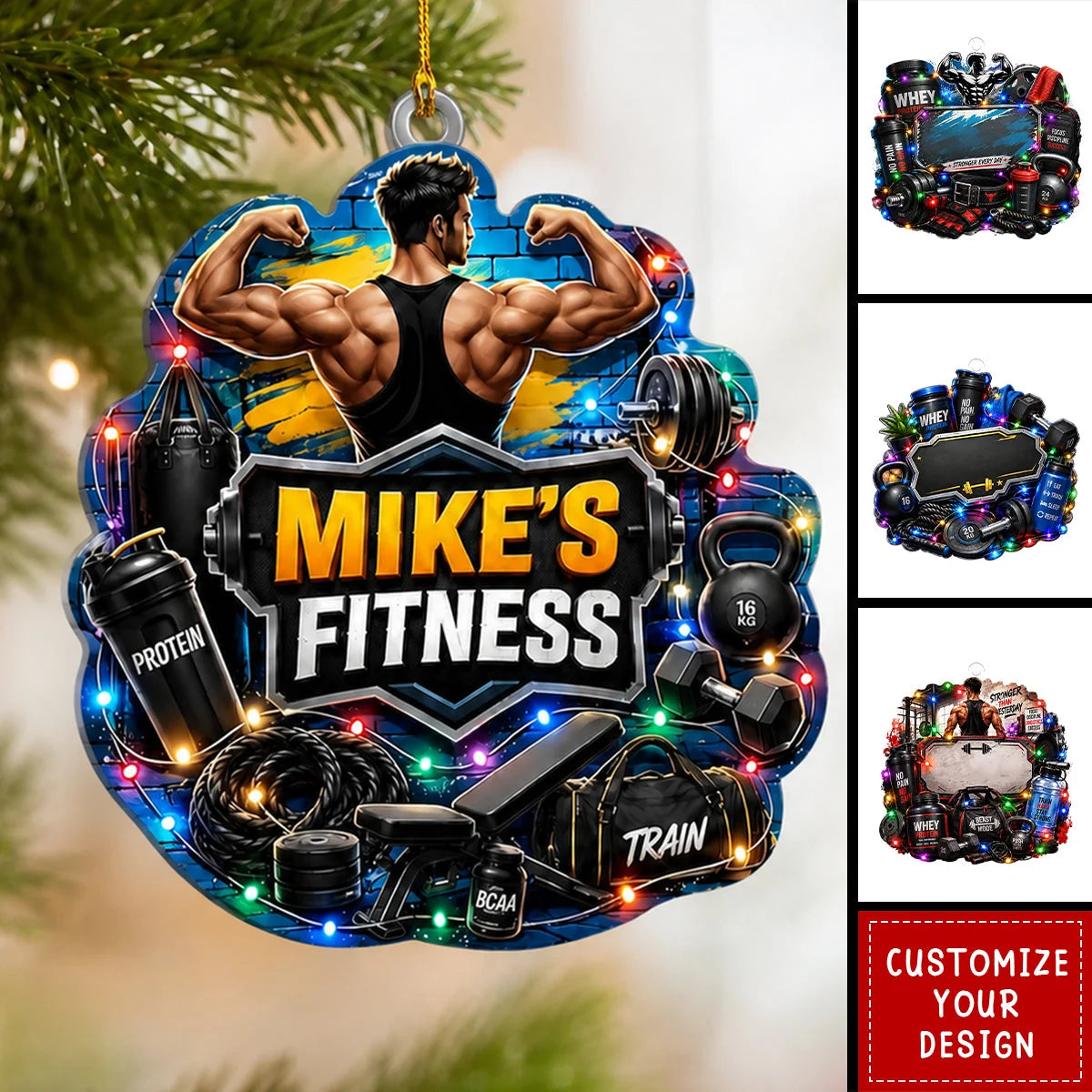 Train Hard Stay Strong Personalized Fitness Acrylic Ornament - Custom Christmas Gift for Gym Lovers
