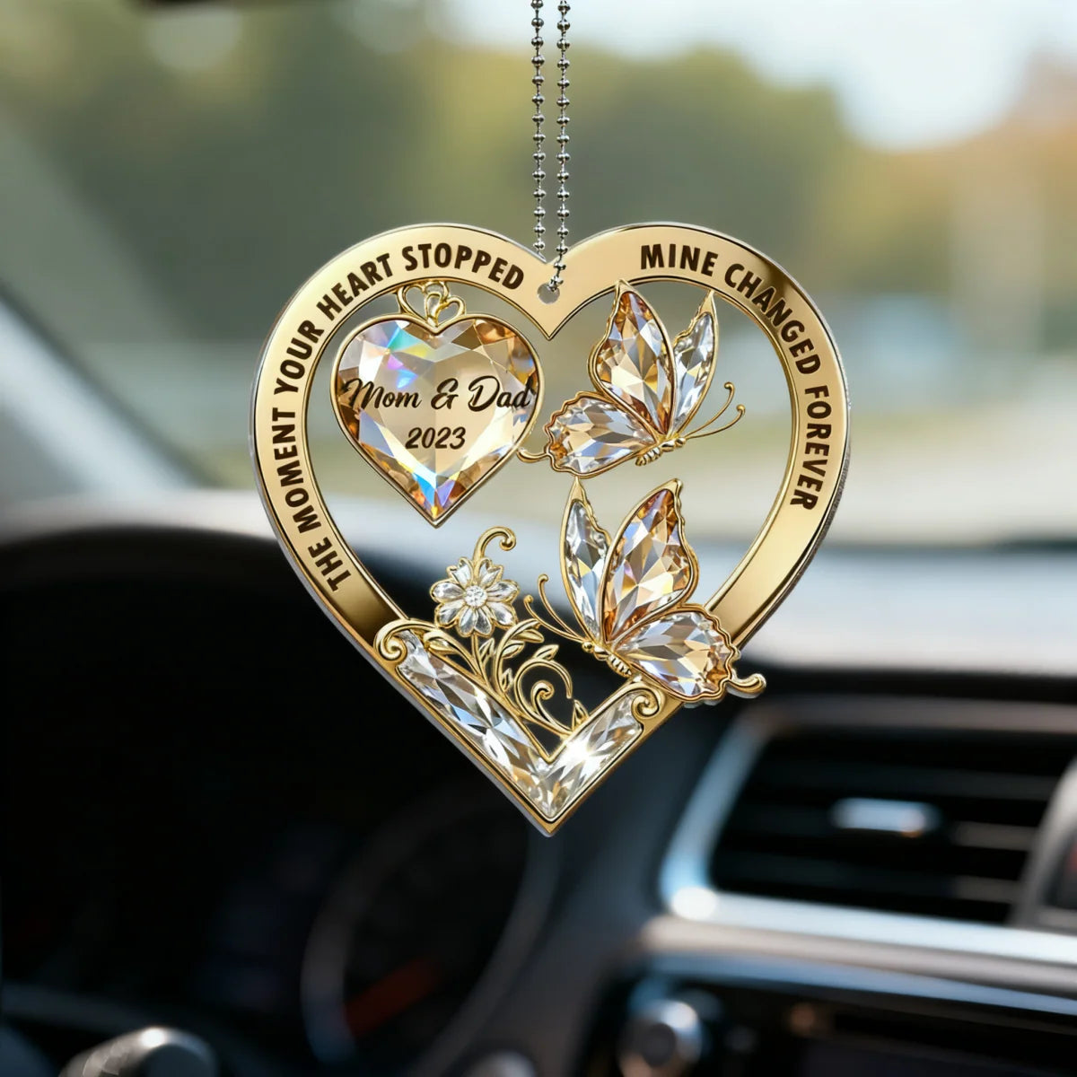 "The Moment Your Heart Stopped, Mine Changed Forever" Personalized Car Ornament – Memorial Sympathy Gift