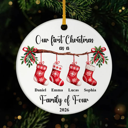 "Our First Christmas as a Family" Personalized Ceramic Ornament - Custom Holiday Keepsake for Family
