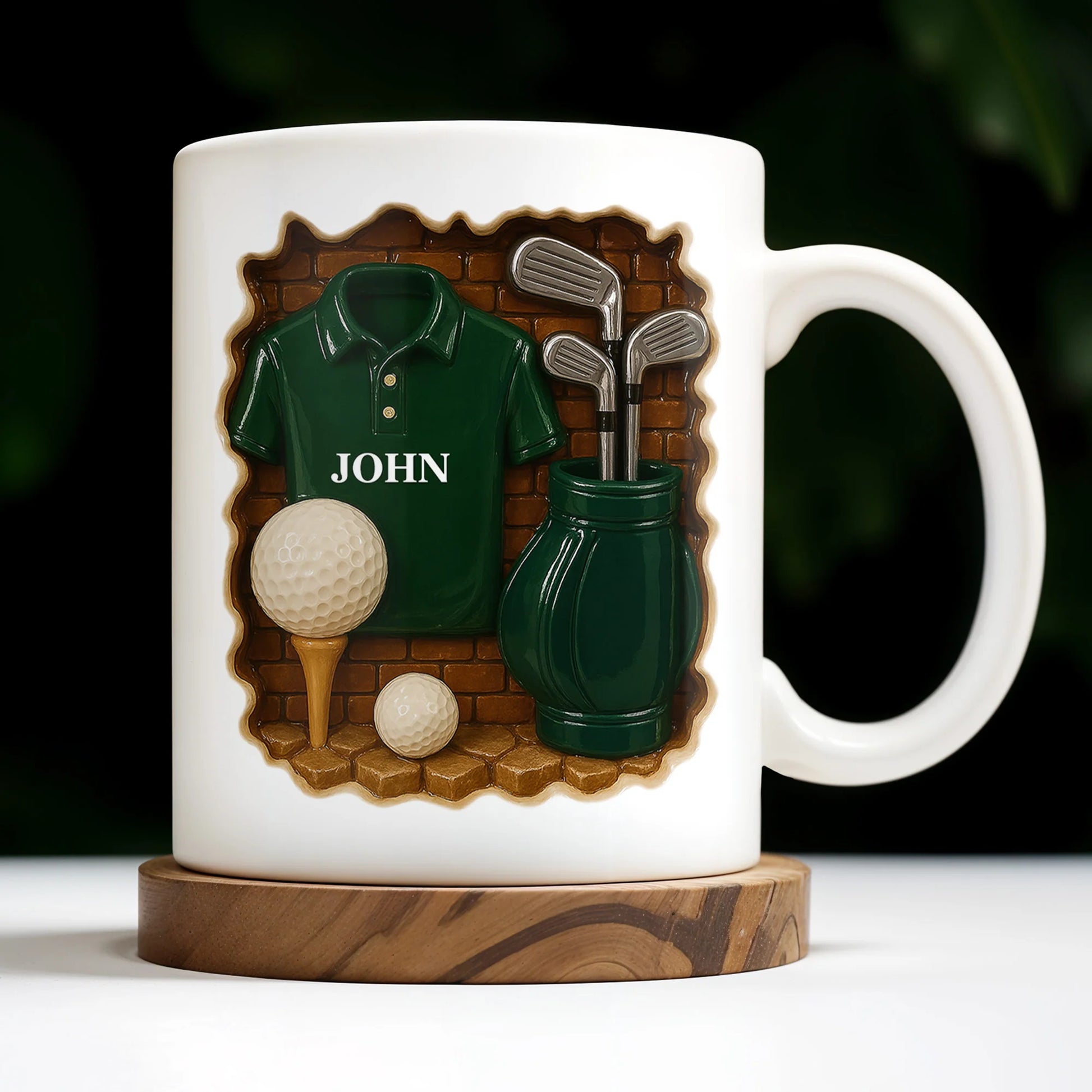 Personalized golf coffee mug featuring custom name on a green golf shirt with clubs - gift for golf lovers image 7