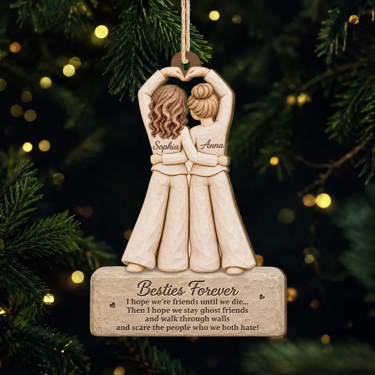Besties Forever Ghost Friends Personalized Wooden Ornament - Funny Christmas Friendship Keepsake Gift for Best Friends