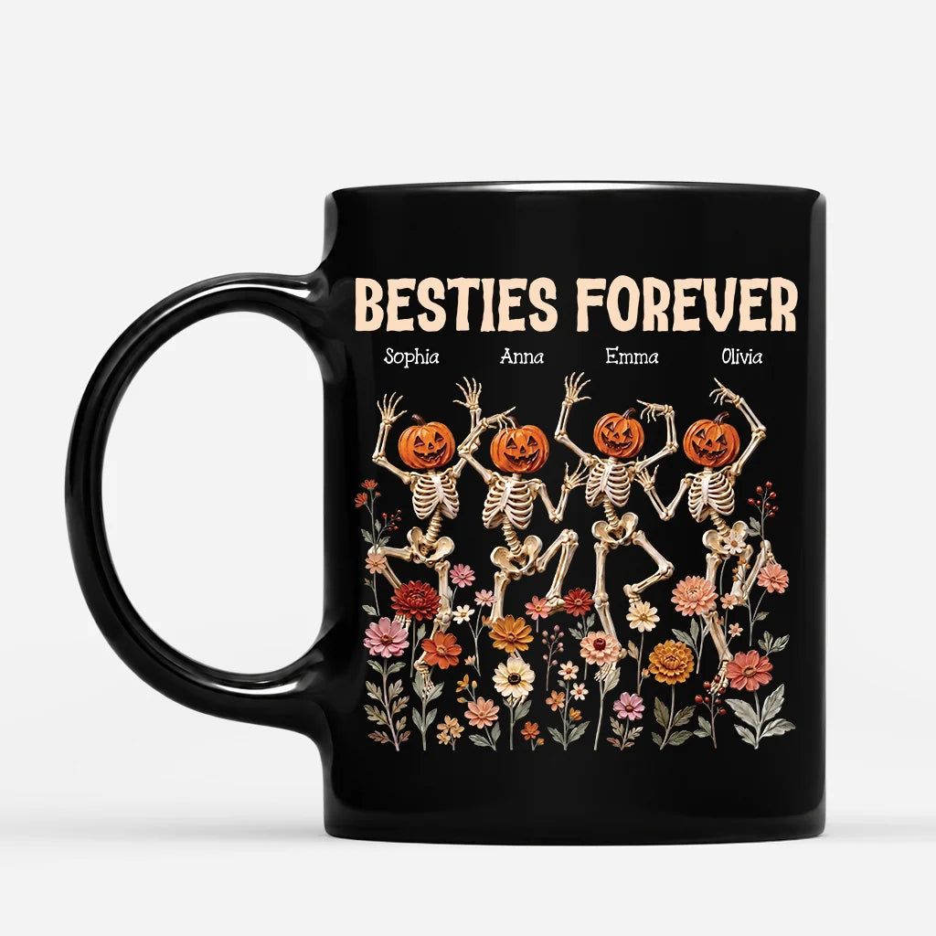 Besties Forever Skeleton Pumpkin Mug - Personalized Halloween Mug Gift for Best Friends and Sisters