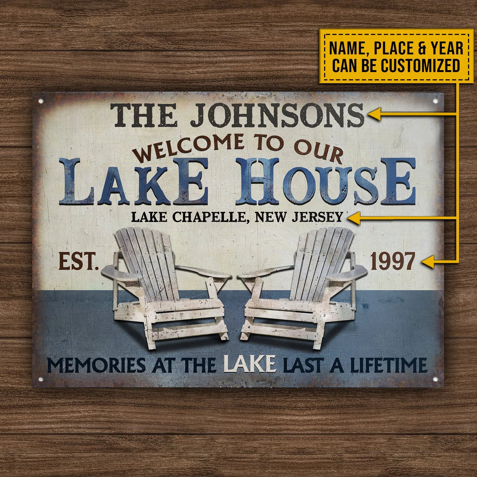 Memories at the Lake Last a Lifetime - Personalized Lake House Metal Sign for Outdoor Decor
