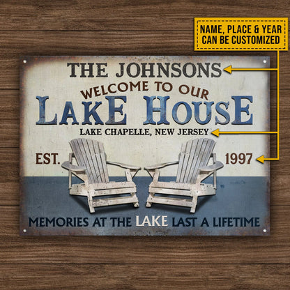 Memories at the Lake Last a Lifetime - Personalized Lake House Metal Sign for Outdoor Decor