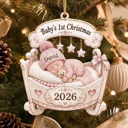 Baby's 1st Christmas Personalized Sleeping Baby in Cradle Ornament - Custom Keepsake Gift for Parents
