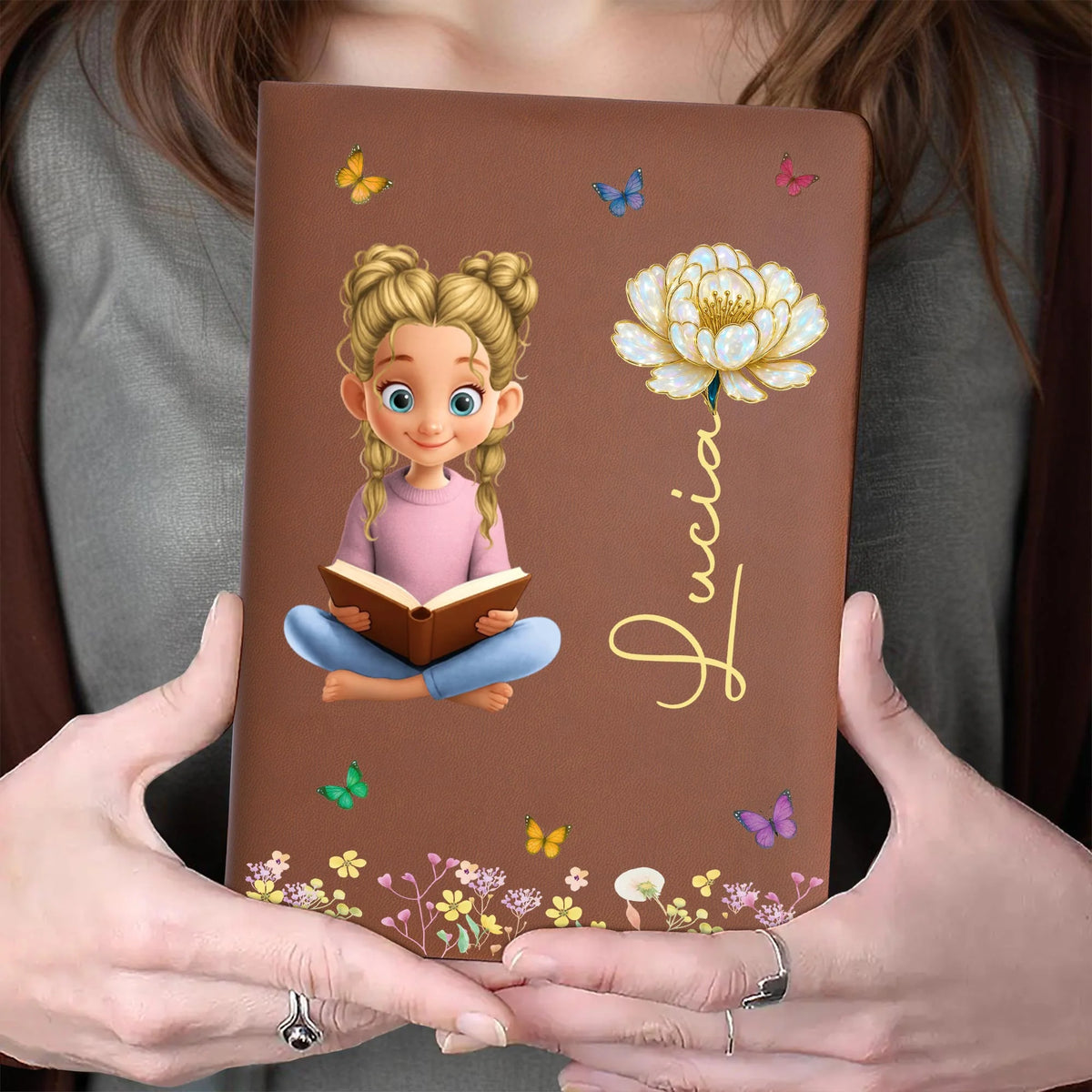 Reading Girl Surrounded By Flowers And Butterflies