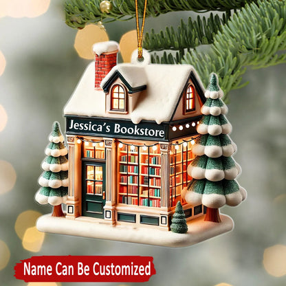 Cozy Book Store Personalized Christmas Acrylic Ornament - Custom Gift for Book Lovers Readers