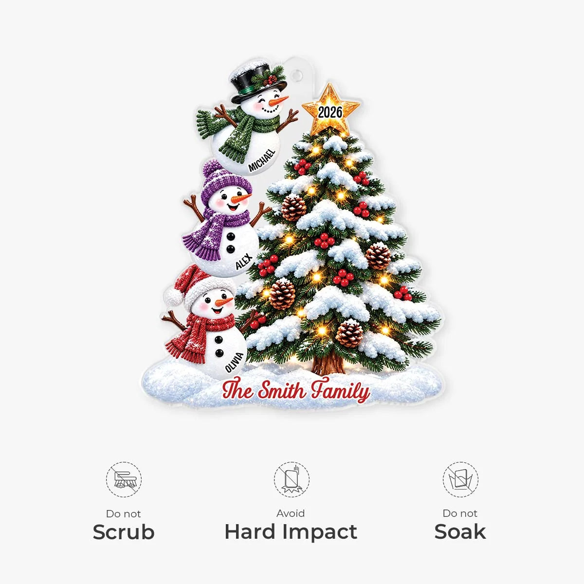 Snowman Family Tree Personalized Christmas Acrylic Ornament - Keepsake Gift for Family