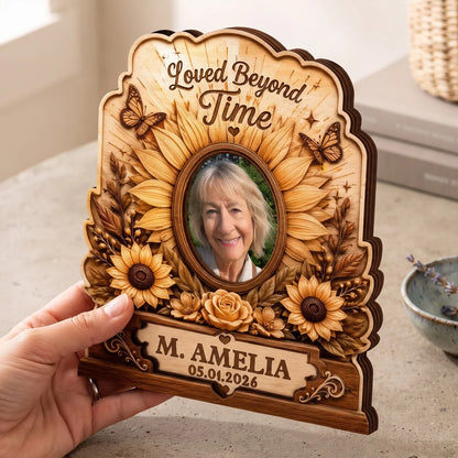 "Loved Beyond Time" Personalized Photo Wooden Block - Custom Memorial Keepsake Gift for Loss of Loved One