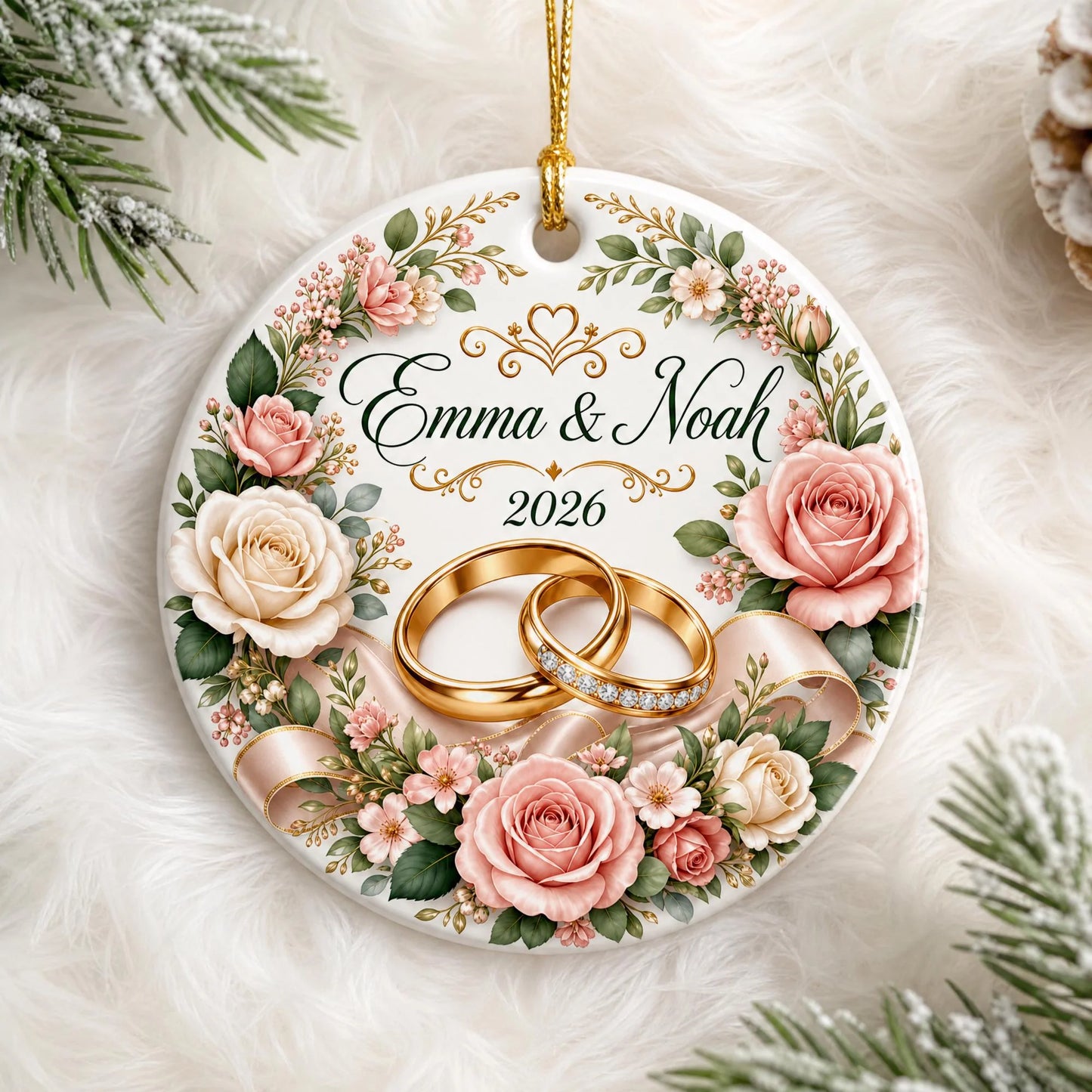 Custom Wedding Ceramic Ornament personalization view for Couples