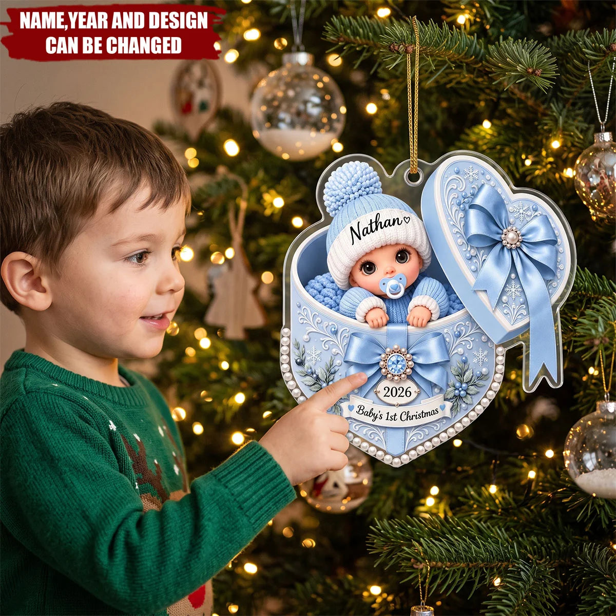 Baby's 1st Christmas Heart Acrylic Ornament - Personalized Newborn Keepsake Gift for New Parents