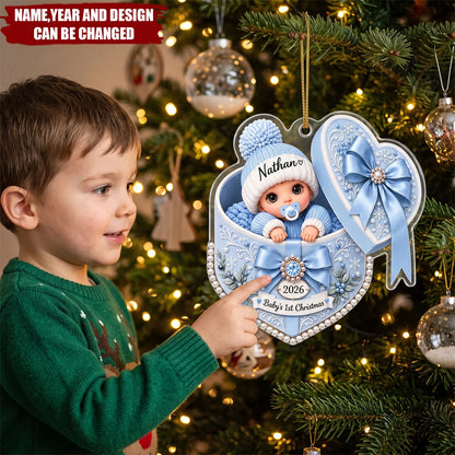Baby's 1st Christmas Heart Acrylic Ornament - Personalized Newborn Keepsake Gift for New Parents