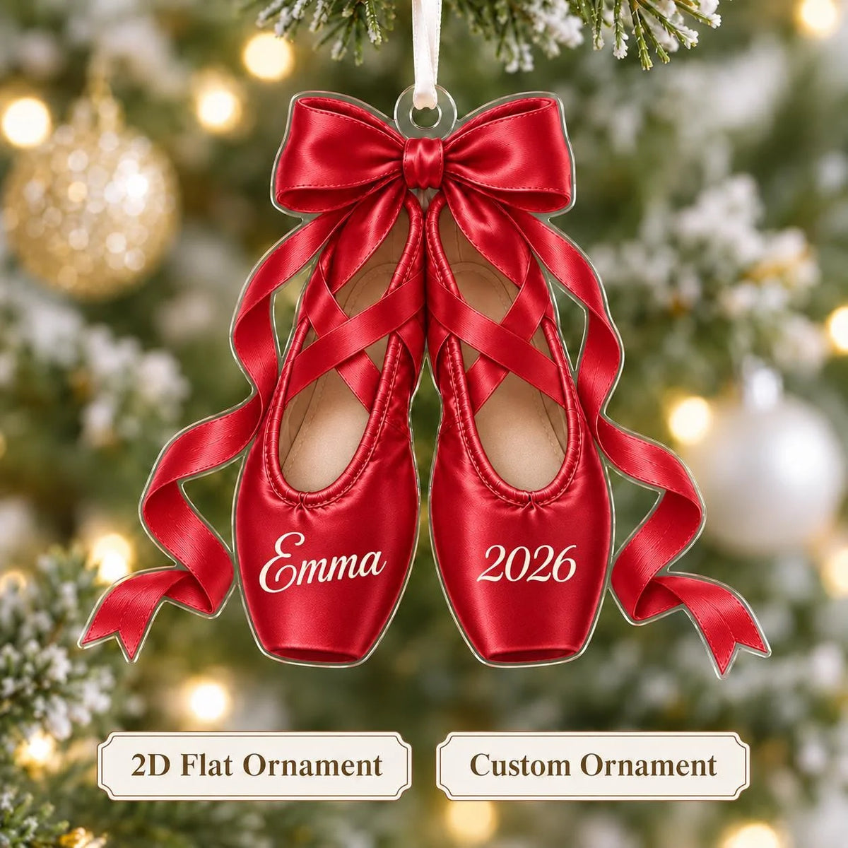 Personalized Ballet Pointe Shoes Christmas Ornament - Custom Name Keepsake for Dancer