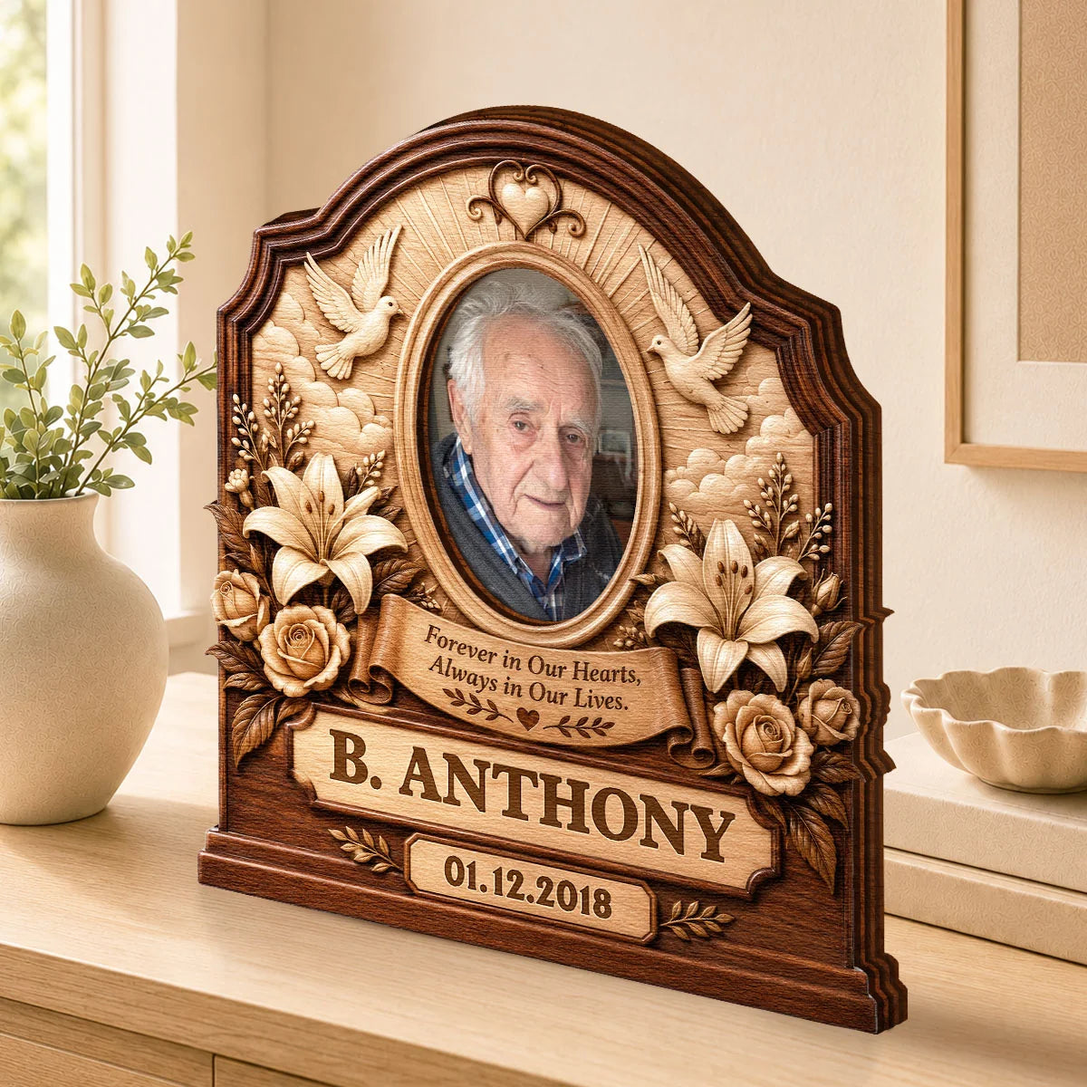 Forever In Our Hearts Personalized Memorial Wooden Block - Custom Photo Keepsake for Family