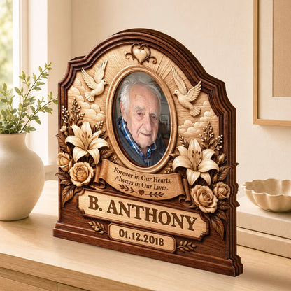 Forever In Our Hearts Personalized Memorial Wooden Block - Custom Photo Keepsake for Family