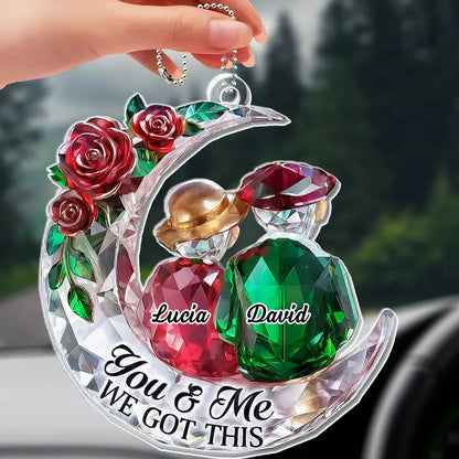 Personalized couple ornament with custom names on a crystal moon with red roses for anniversary gift image 6