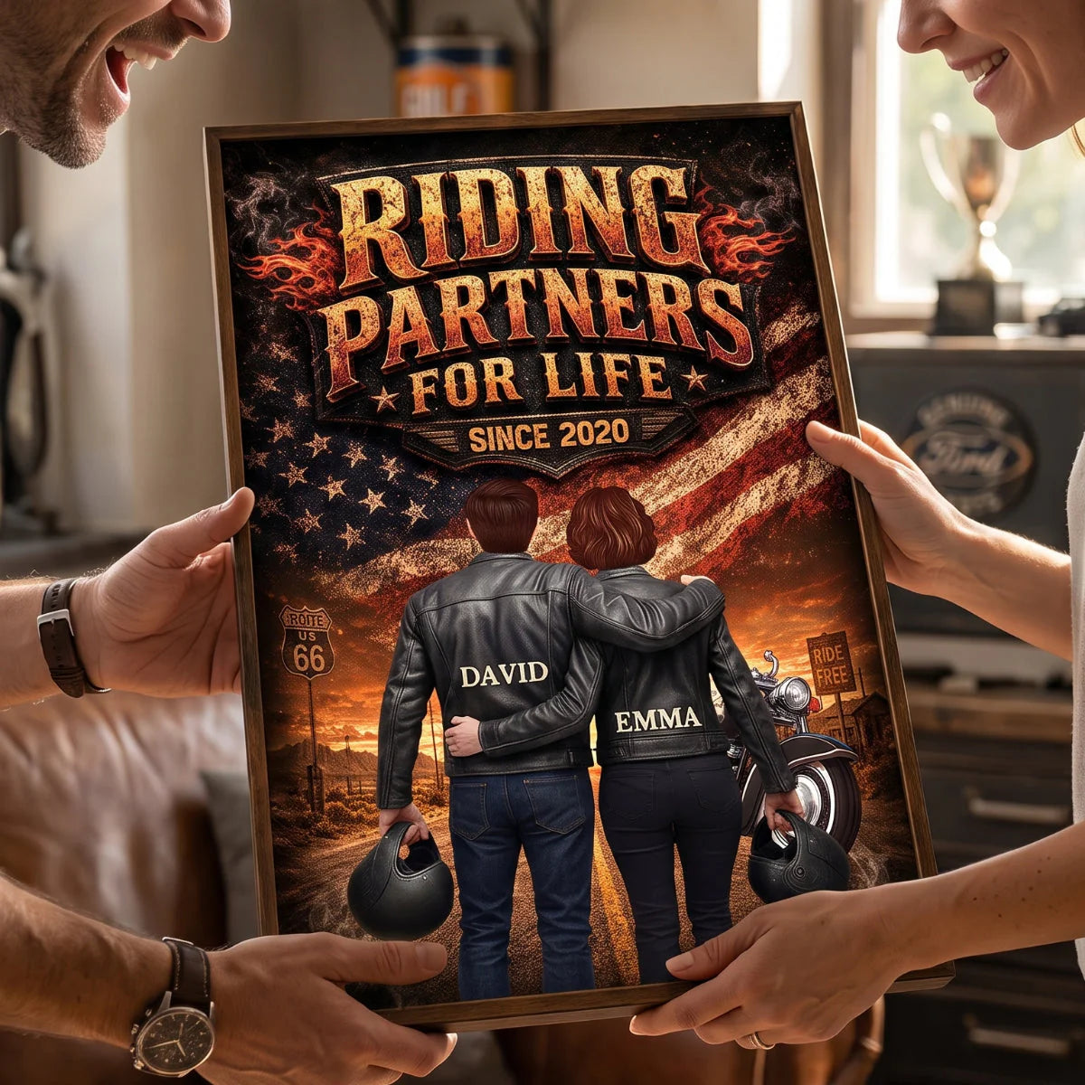 Canvas / Poster material and size view - Custom Riding Partners For Life Biker Couple Canvas