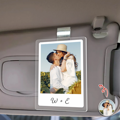 Custom Couple Photo & Initials Acrylic Car Visor Clip - Anniversary Gift for Boyfriend Girlfriend