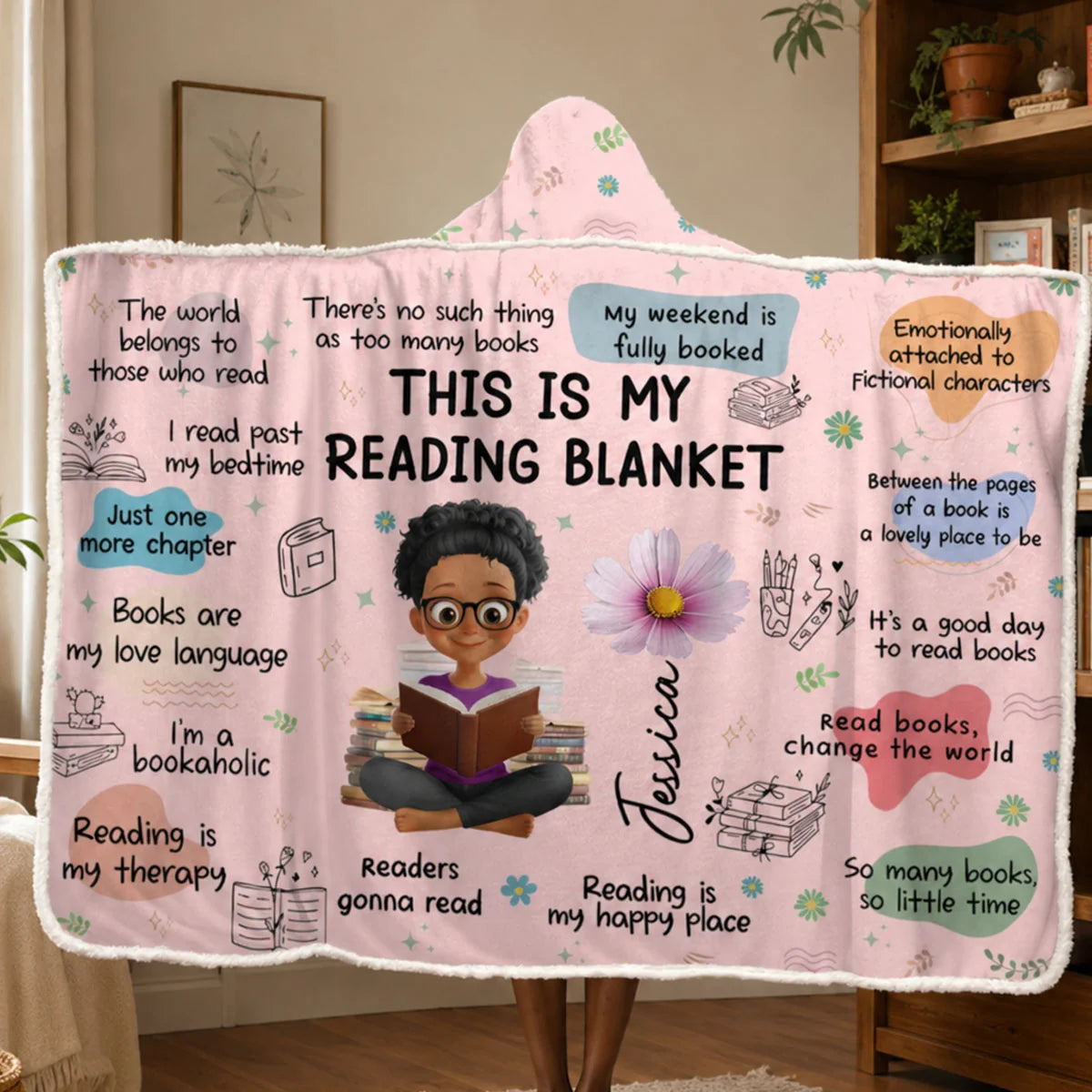 This Is My Reading Blanket Personalized Bookish Hoodie Blanket - Custom Gift for Book Lovers and Readers