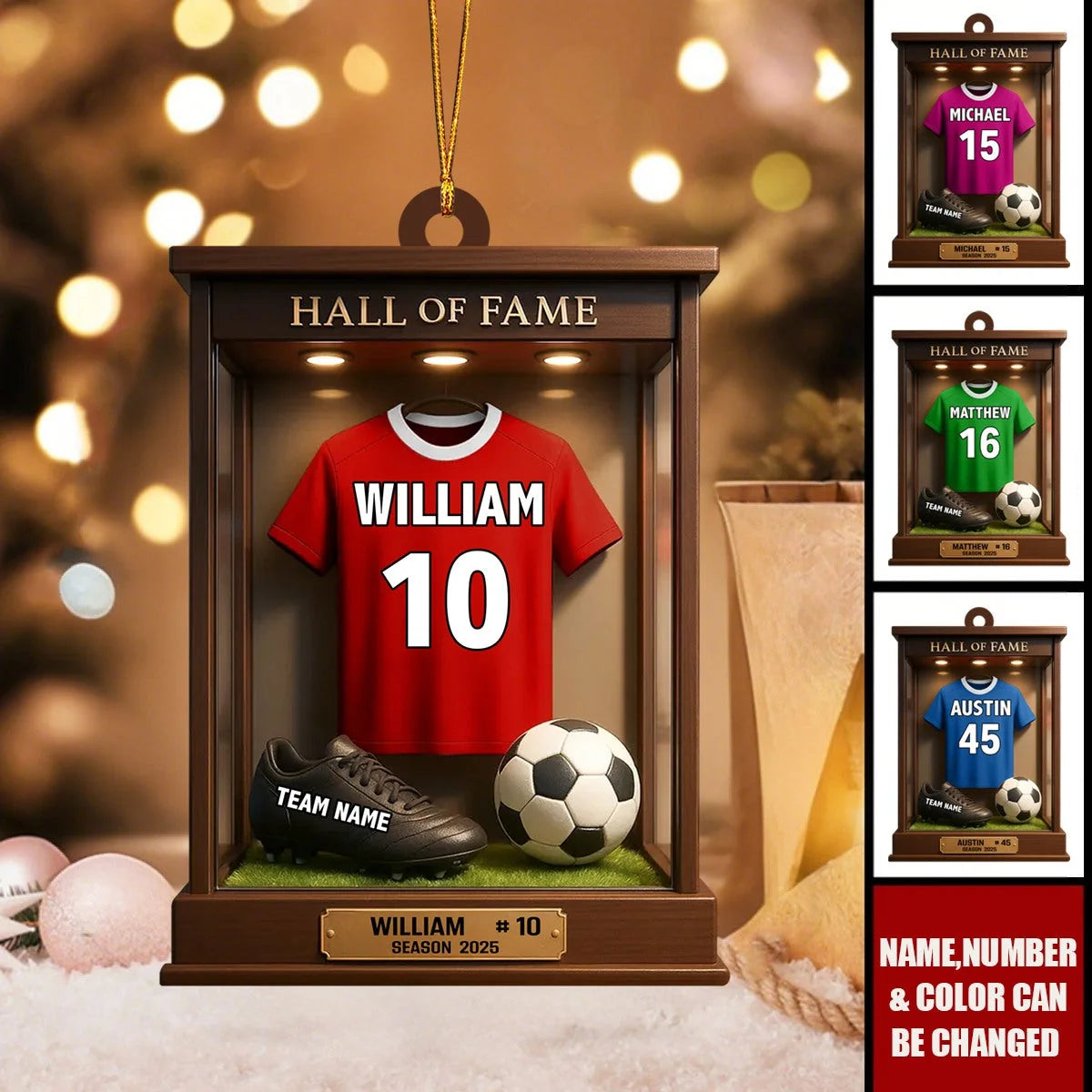 Hall of Fame Soccer Jersey Wooden Ornament - Personalized Christmas Keepsake Gift for Son & Kids