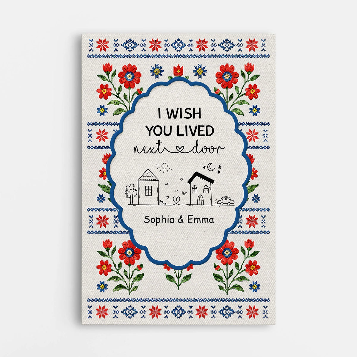 "I Wish You Lived Next Door" Personalized Canvas / Poster - Custom Best Friend Long Distance Wall Art Gift