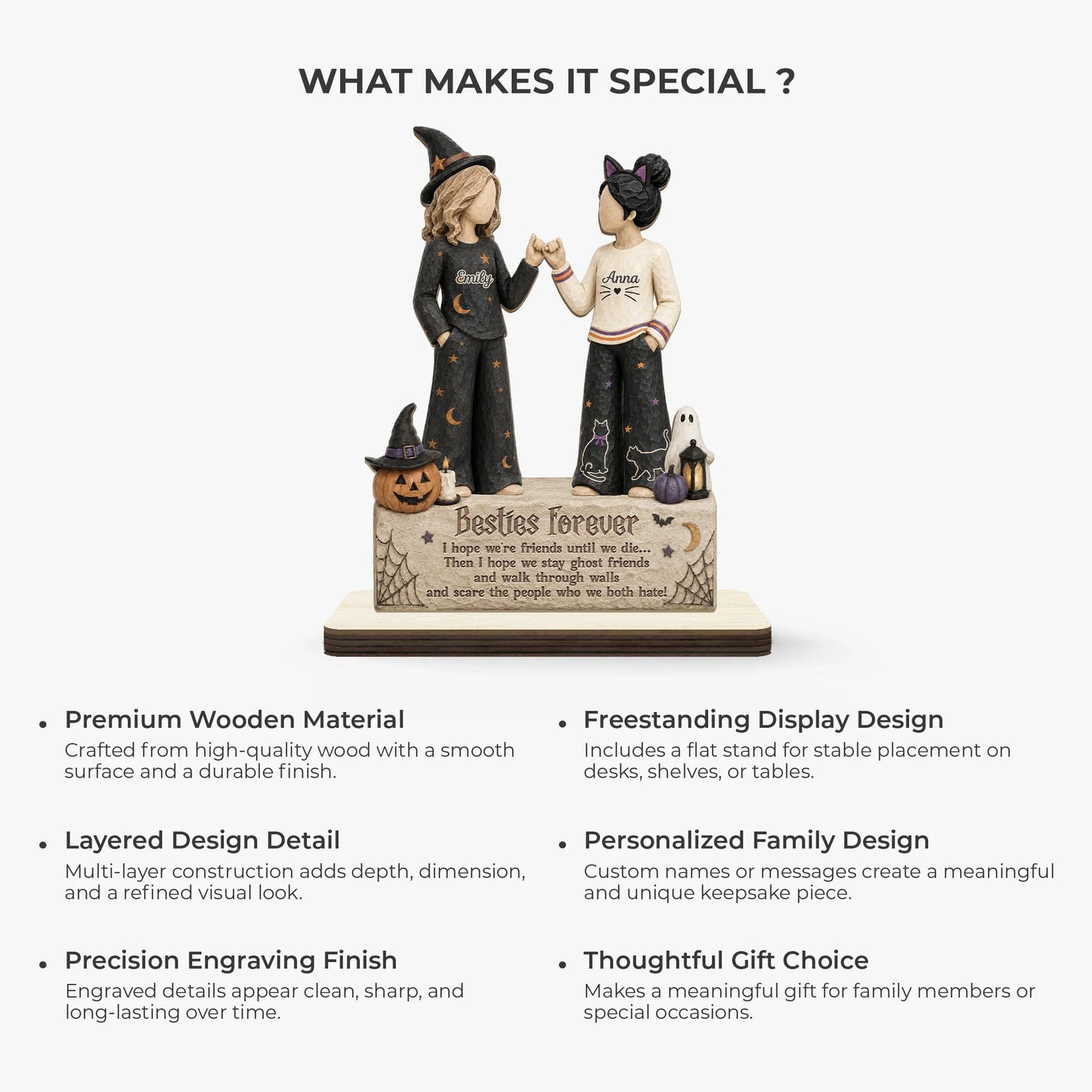 Personalized best friend halloween wooden plaque featuring 3D effect witch besties design with custom names image 6