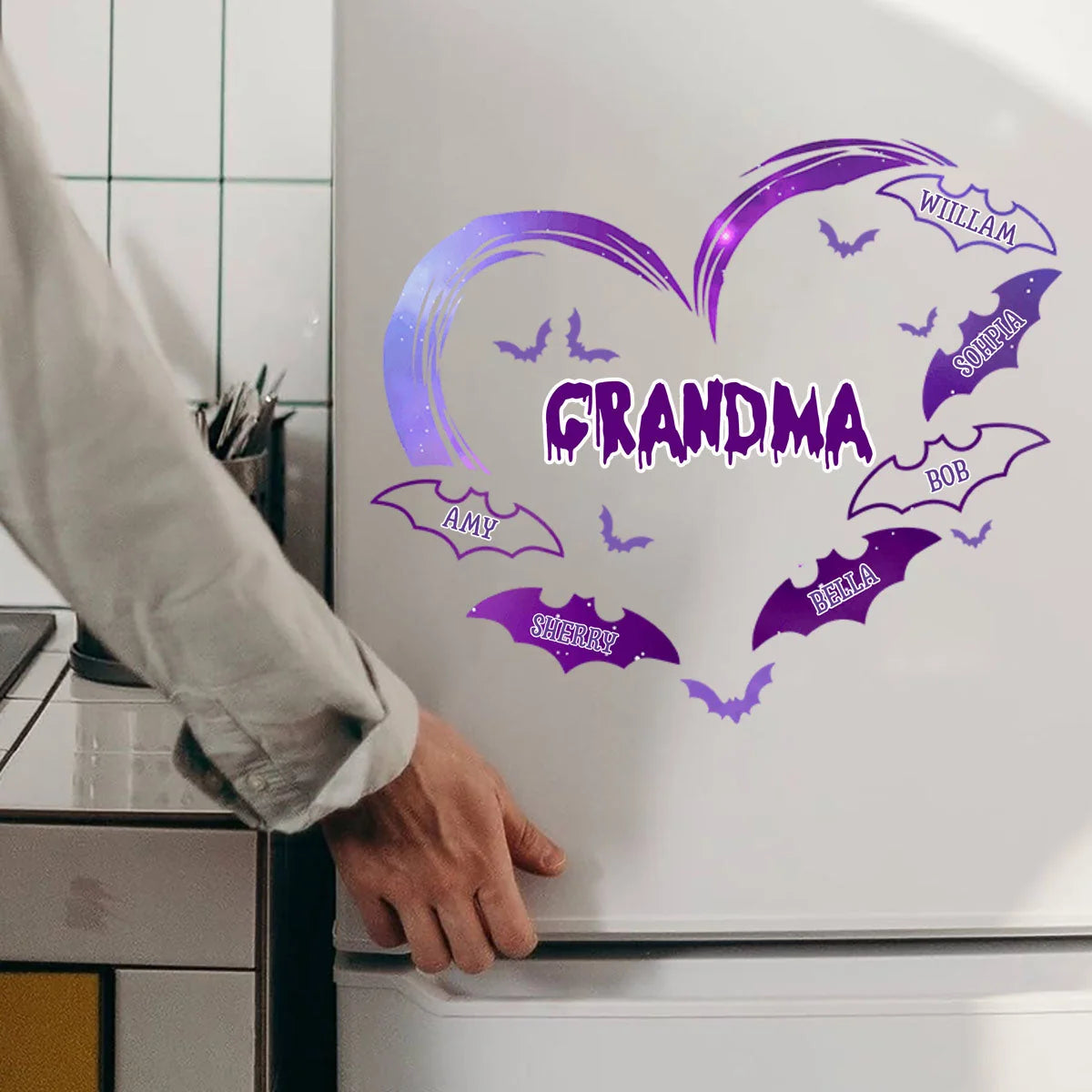 Grandma Heart Bat Decal - Personalized Halloween Sticker for Mom and Family