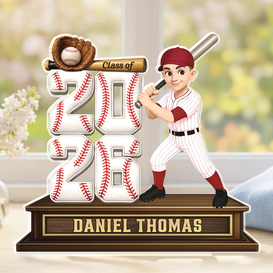 Personalized baseball acrylic plaque trophy with custom name and class of 2026 design for youth players