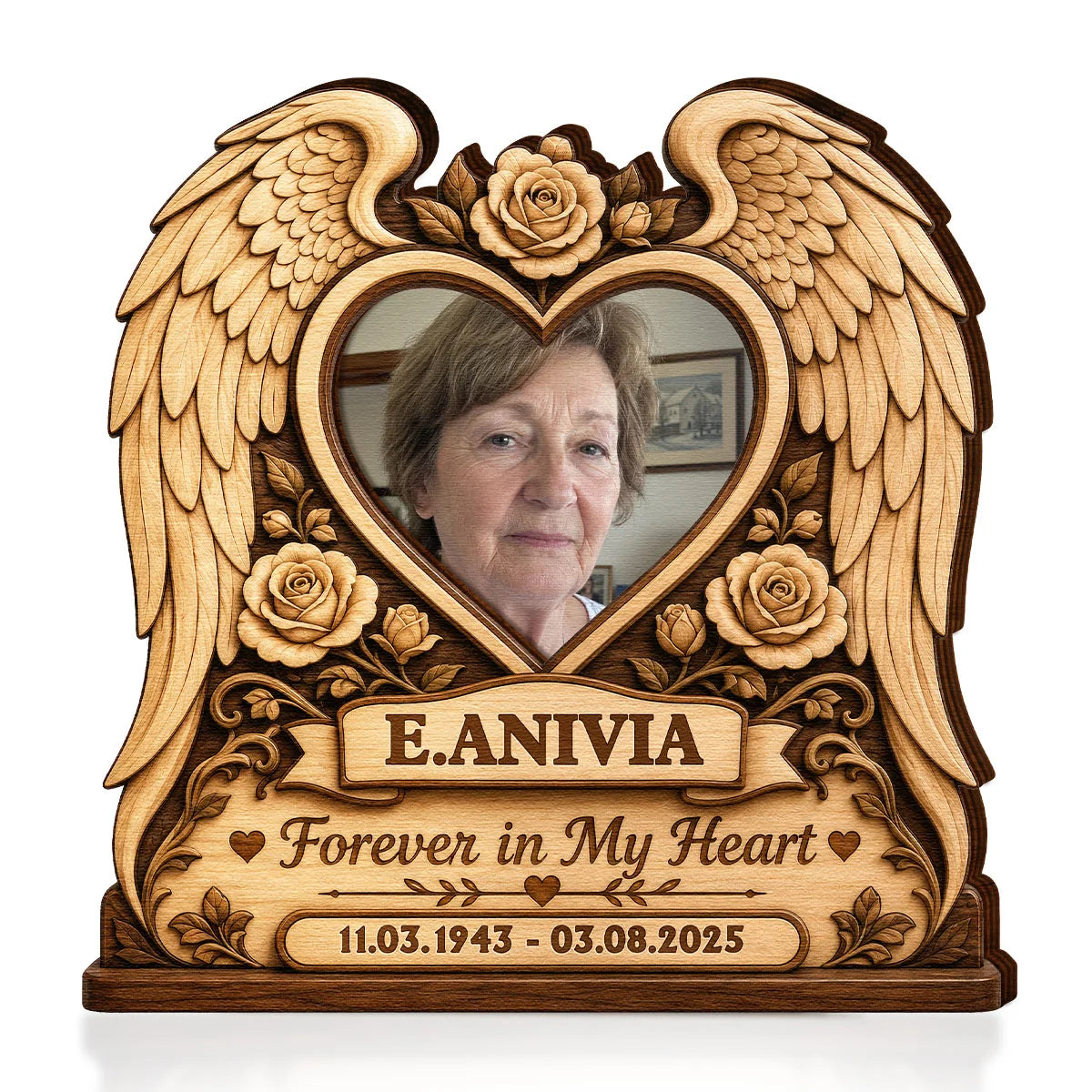 Forever in My Heart Custom Memorial Photo Wooden Block - Personalized Sympathy Gift for Family Bereavement Keepsake